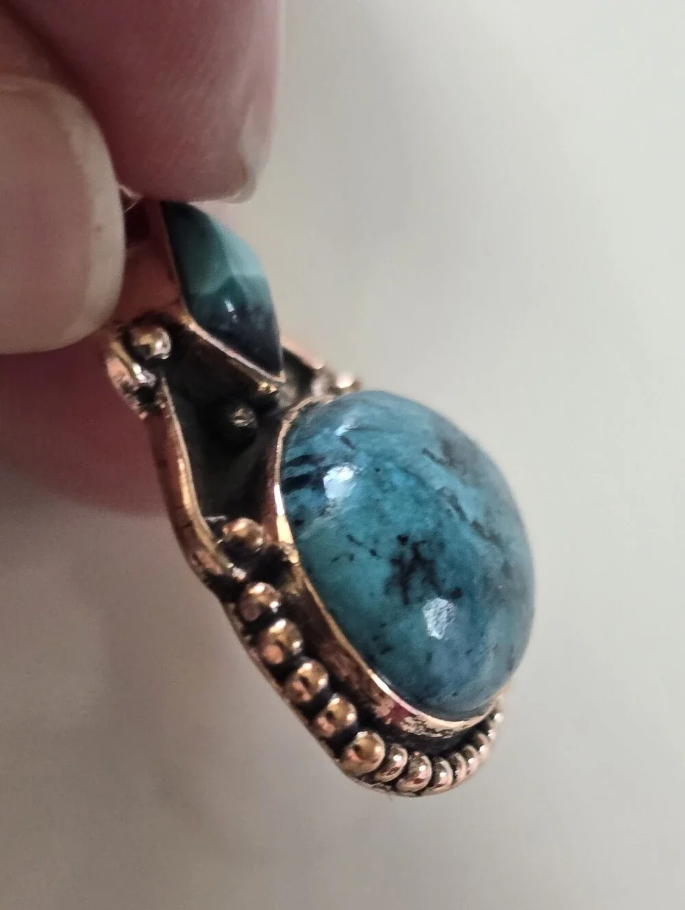 Tibetan Turquoise Pendant In Copper, Southwestern